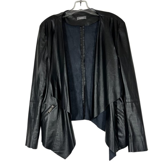 COPY - Neiman Marcus Black Faux Vegan Leather Waterfall Jacket - Picture 10 of 10